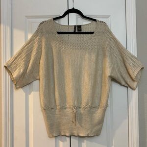 Nue Options Cream Scoop Neck Short-Sleeve Drawstring Sweater